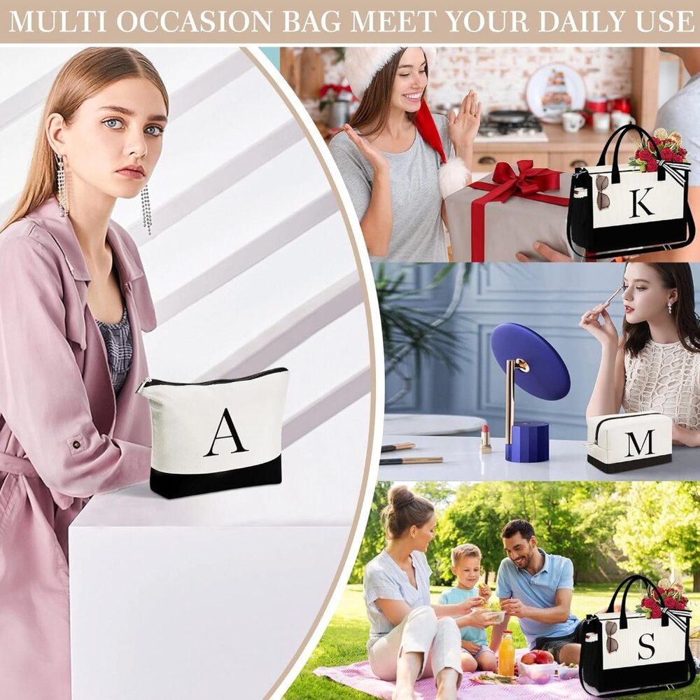 Personalized Initial Canvas Tote Bag And Makeup B… - image 7